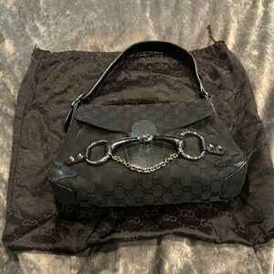 Gucci Horse-bit Black Canvas Shoulder Bag
